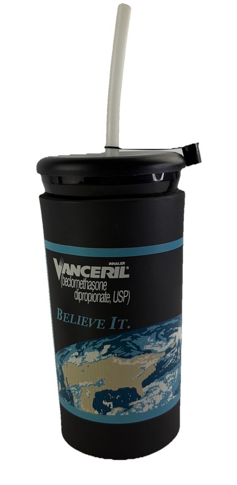 Drug Rep Pharma Collectible VANCERIL Inhaler Believe It Black Tumbler w/ Straw