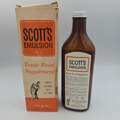 Vintage 1950’s SCOTT’S EMULSION BOTTLE w/ Contents Harold Ritchie, CLIFTON NJ