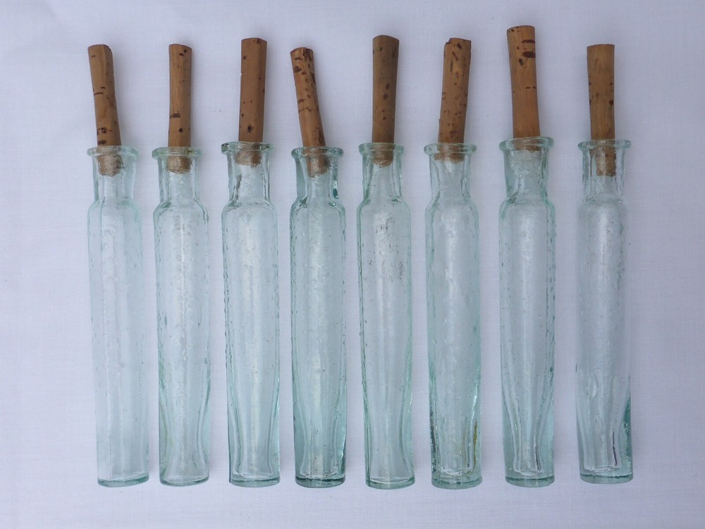 2 X Old Small Medicine Glass Pharmacy Bottle Green Long Approx. 10.0 Cm