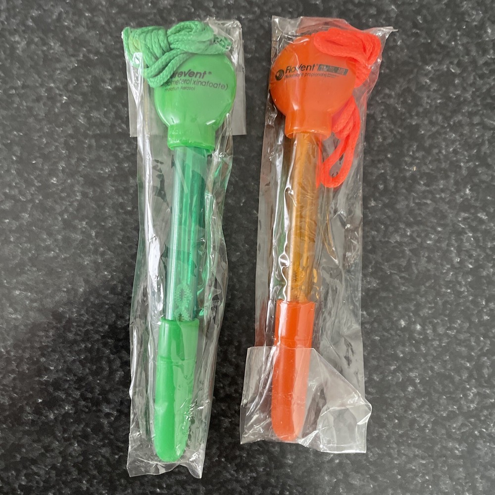 Flovent Ink Pens (holds bubbles) Glaxo Smith Kline GSK, lot of 2 pens w/ lanyard