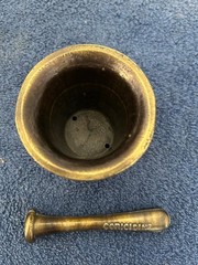 Vintage 1977 Schering Brass Mortar and Pestle 15th Edition Louis DuFilho Jr 2.5″