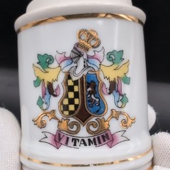 VTG Porcelain Apothecary Jar Vitamin Gold Trim DOM
