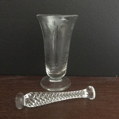 1940’s Mortar Pestle Clear Glass Beaker Apothecary Etched Footed Spout Mixology