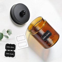 Amber Glass Qtip Holder, Apothecary Jars with Matte Black Metal Lid &