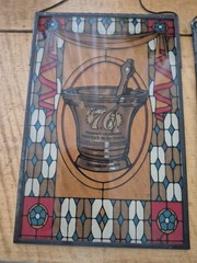 4 Stain Glass Panels Schering Pharmacy Rx Ad Premium USA Bicentennial 1976 VTG