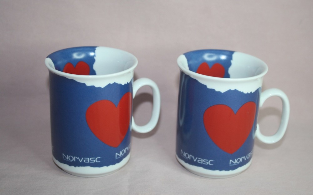 ADVERTISING NORVASC CUPS / MUGS RED HEART & BLUE ECHT KARLBADER HNC AG PORCELAIN