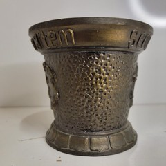 Vtg Coricidin Heavy Brass 4″ Tall Mortar & 6″ Pestle Apothecary Pharmacy Rx