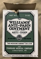 Vintage Williams’ Anti-Pahn Ointment In Original Box With Paper Insert Full Jar