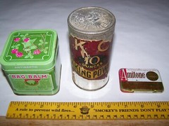 Vintage lot of 3 tins 1950 Original Tin AMITONE KC Baking Powder Bag Balm