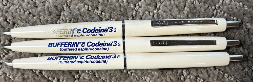 Bufferin Codeine 3 Pharmaceutical Advertising Drug Rep Pen Lot Of 3 Dried Ink