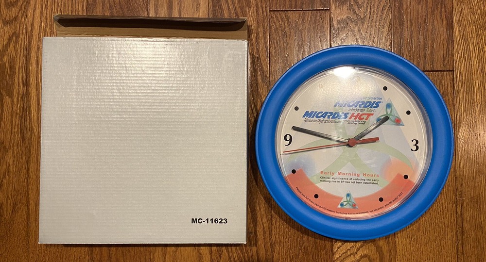 Vintage Micardis HCT Wall Clock Drug Rep 10″ w/original Box Doctors Office Prop