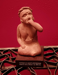 VINTAGE MEXICAN TERRACOTTA CLAY FIGURE PORTRAIT OF ANXIETY/DEPRESSION ETRAFON