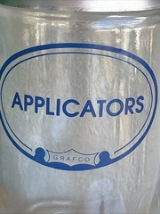 2 Grafco Glass Blue Letter Apothecary Jars Stainless Lid Vtg Applicators Tongue