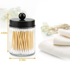 2 Pack Glass Apothecary Jars with Lids for Bathroom, Cute Qtip Holder, Black …