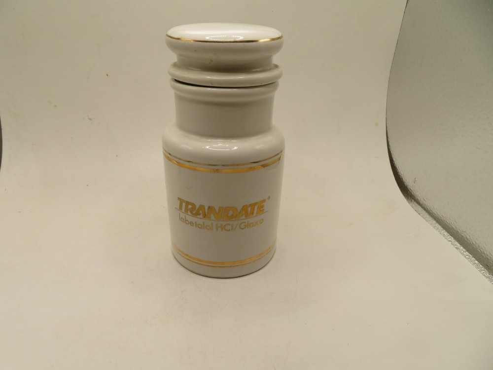 1960s Ceramic Apothecary Pharmaceutical Jar Trandate Labetalol HCI/Glaxo GIFT DR