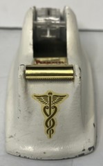 Vintage Permacel Advertising Medicine Cast Iron Desk Tape Dispenser. White