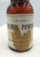 BW – 1890’s Powers Weightman Thymol Powder Philada PA 3 “ Amber Medicine bottle