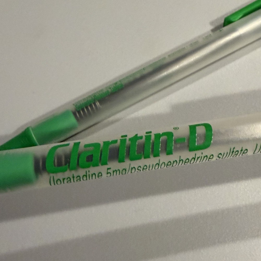 Claritin-D Drug Rep BIC Collectible Pens, Set Of 2, Claritin Shape – Dried Ink