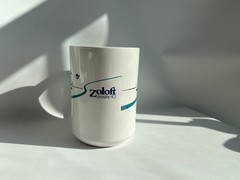 Pfizer Zoloft Coffee Mug Cup White Blue Pharmaceutical Promo Rep Advertising Y2K