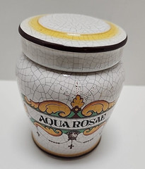Aqua Rosae Apothecary Jar Western Germany Rose Water Lid Crackled Rare Vanity