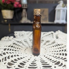 Empty Vintage Cork Top Capudine Amber Glass Apothecary Bottle, Pre-Owned