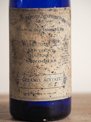 Antique Victorian Blue Bottle with Stopper and Original Label -Sold Individually