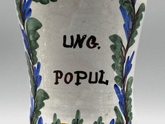 c. 1850 Large Pair Italian Delft Faience Apothecary Pharmacy Albarello Drug Jars