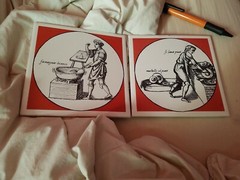 2 brown white Pharmacy Pill Tiles Handmade Apothecary 6 by 6