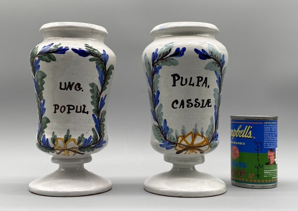 Apothecary Pharmacy Albarello Drug Jar Large Pair Antique Italian Delft Faience