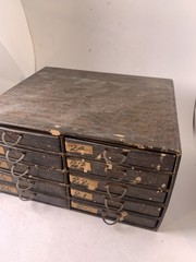 Antique Medicine Pharmacy Prescription File Box 10 drawers spring mechanism