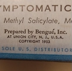 Children’s Ben-Gay, Methyl Salicylate! ©1953, 1958, chest colds & muscular pain