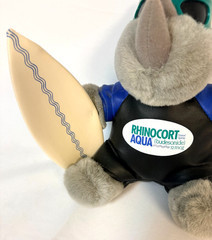 Vintage Rhinocort Nasal Spray Pharmaceutical Rhino Plush Surfer Body Board