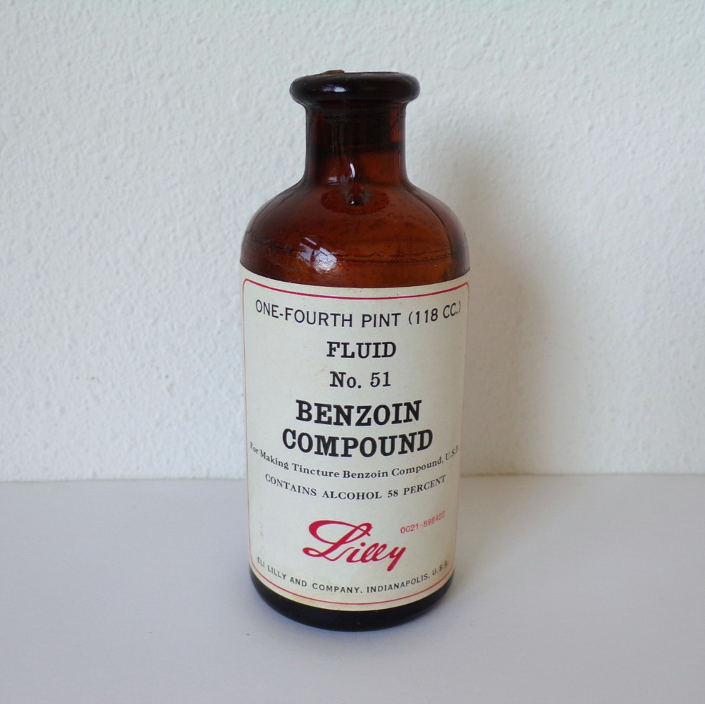 Eli Lilly BENZOIN COMPOUND Corked AMBER Bottle PHARMACEUTICAL Medicine Solid
