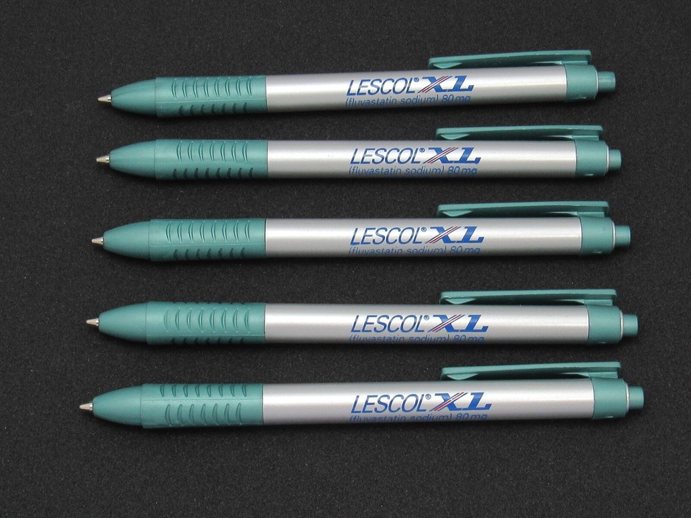 Silver & Green Lescol PENS Drug Rep Pharmaceutical Promo Advertising Lot of 5
