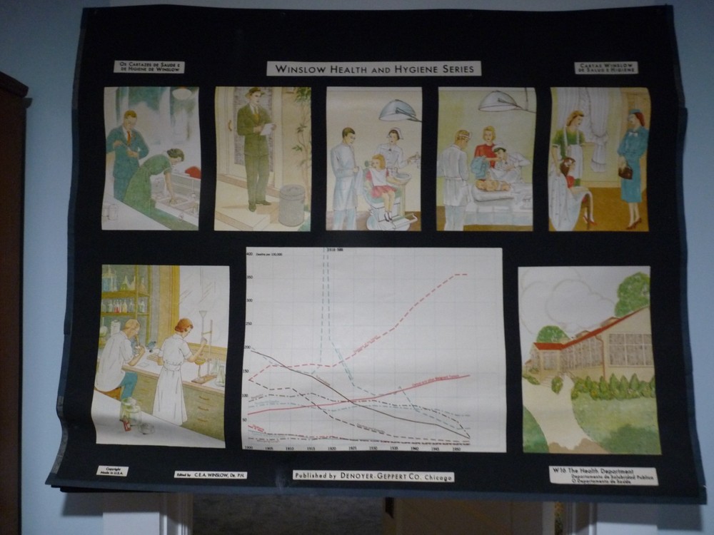 „THE HEALTH DEPT.“ 1930S PULL DOWN MEDICAL CHART , DENOYER GEPPERT 44X36