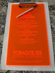 TORADOL Clipboard w/Bic Pen-Never Used-Pharmaceutical Drug Rep Promo Neon Orange