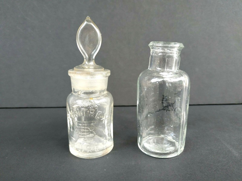 Glass Apothecary Pharmacy Bottles Set of 2, Clear, 1950 – 1960
