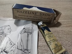Antique vintage 1920s Hazeline Snow skin whitening cream tube, box