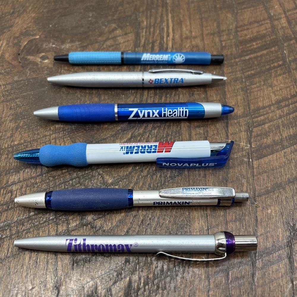 Lot 6 Pharmaceutical Drug Rep Pens Medical, Collectibles, Heavy Metal, Plastic