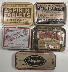 5 VTG Rx Apothecary Litho Pocket-Sized Tins Midcentury
