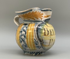 Italian Majolica Pharmacy Jug Polychrome, Mangonese & Yellow 19thC Delft Faience