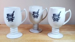 VTG Set of 3 Mortar & Pestle Medicine RX Apothecary Pedestal Mugs White EUC