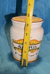 Aloe Pulv. Vintage Apothecary Jar Italian Latin Lid Crackled Rare Vanity Storage