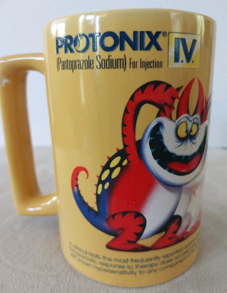 Protonix Coffee Cup – Mug Heartburn Monsters -Collectible- Drug Rep Giveaway