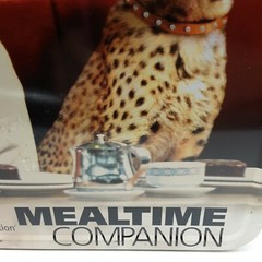 Vintage Pharmaceutical Drug rep collectibles 1970s lady cheetah at lunch tin box