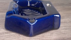 vintage Pfizer advertising ccolbalt blue ash tray Hexagonal sea shell design
