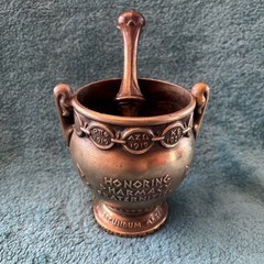 Vtg Heavy Brass Schering 5” Mortar & Pestle Coricidin Pharmacy Fraternities #OO