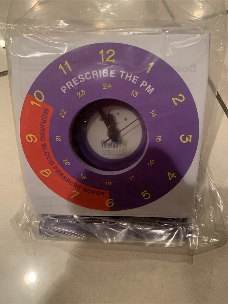Vintage Verelan Pharmaceutical Purple Acrylic Drug Rep Promo Desk Clock NEW