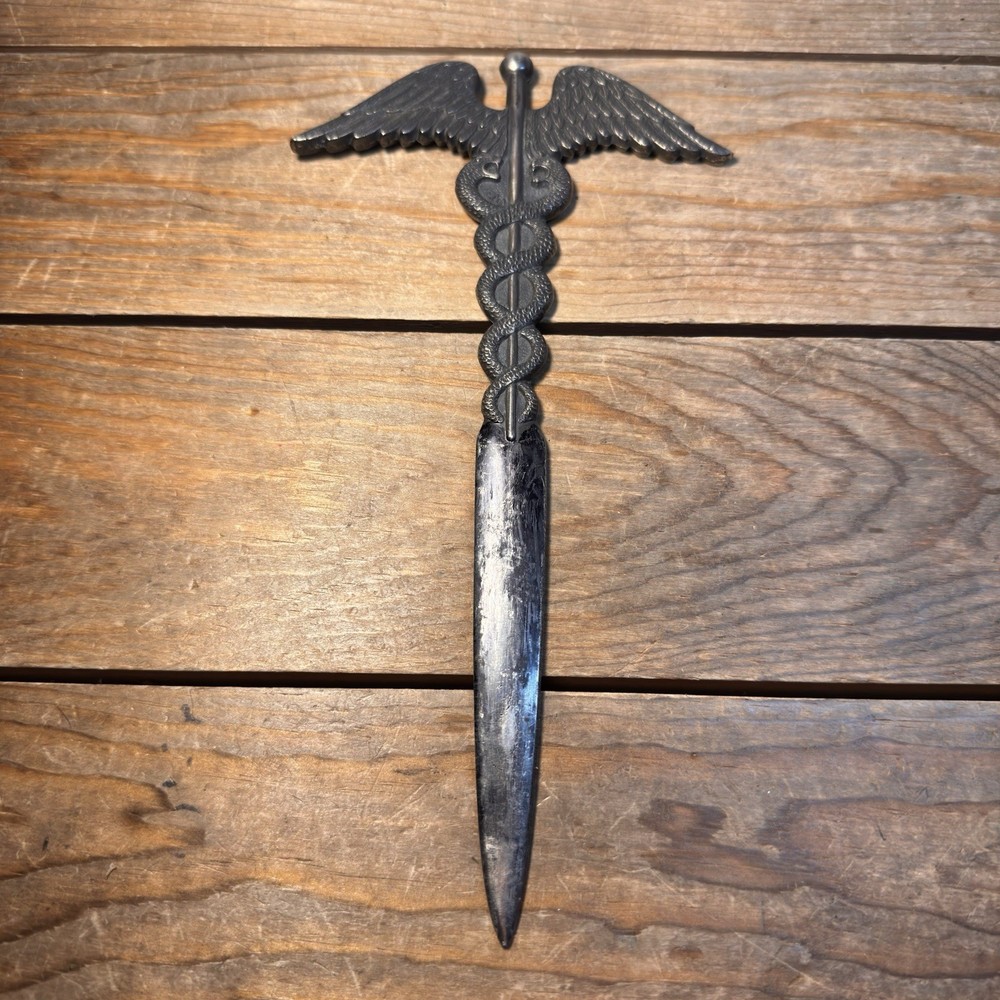 Vintage Letter Opener Caduceus Johnson & Johnson J&J 1961 Metal Advertising