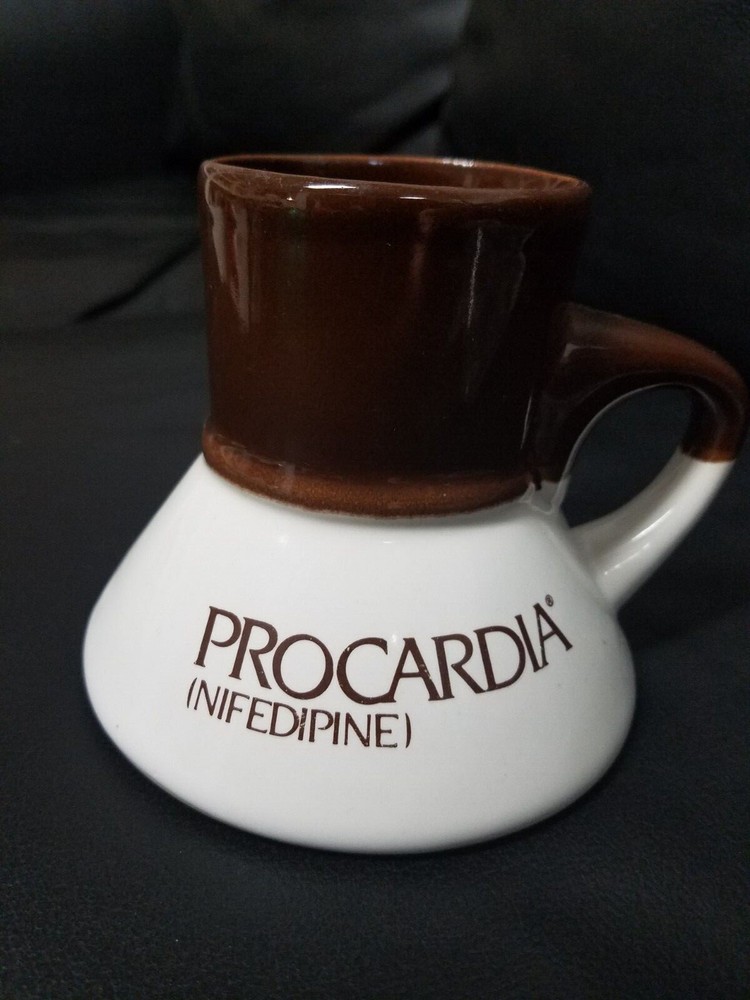 1970’s Pharmaceutical Procardia (Nifedipine) Brown and Beige Two Tone Mug